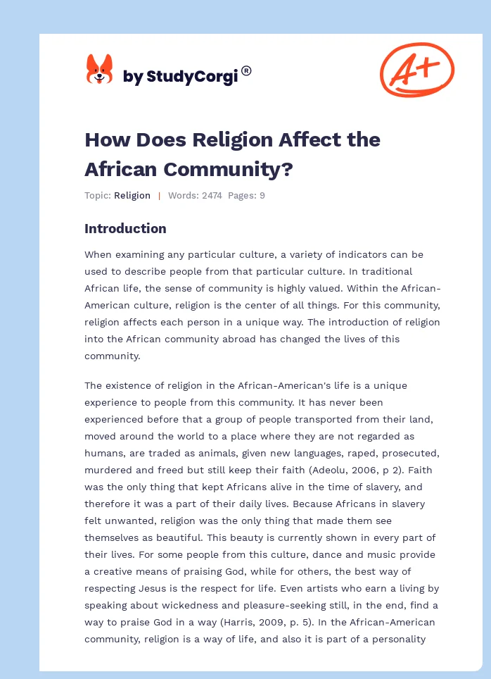 How Does Religion Affect the African Community?. Page 1