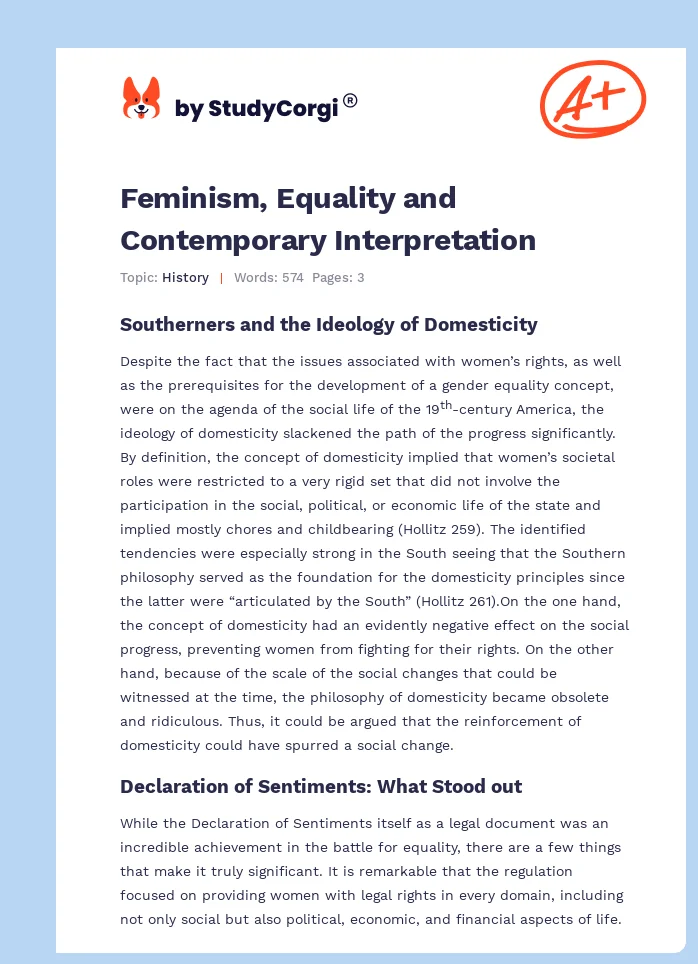 Feminism, Equality and Contemporary Interpretation. Page 1