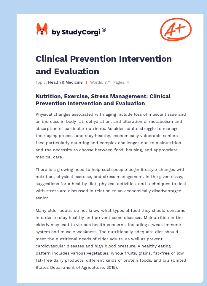 Clinical Prevention Intervention and Evaluation. Page 1