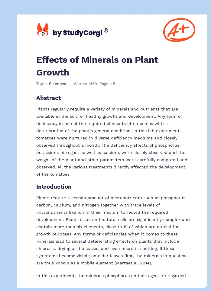 Effects of Minerals on Plant Growth. Page 1