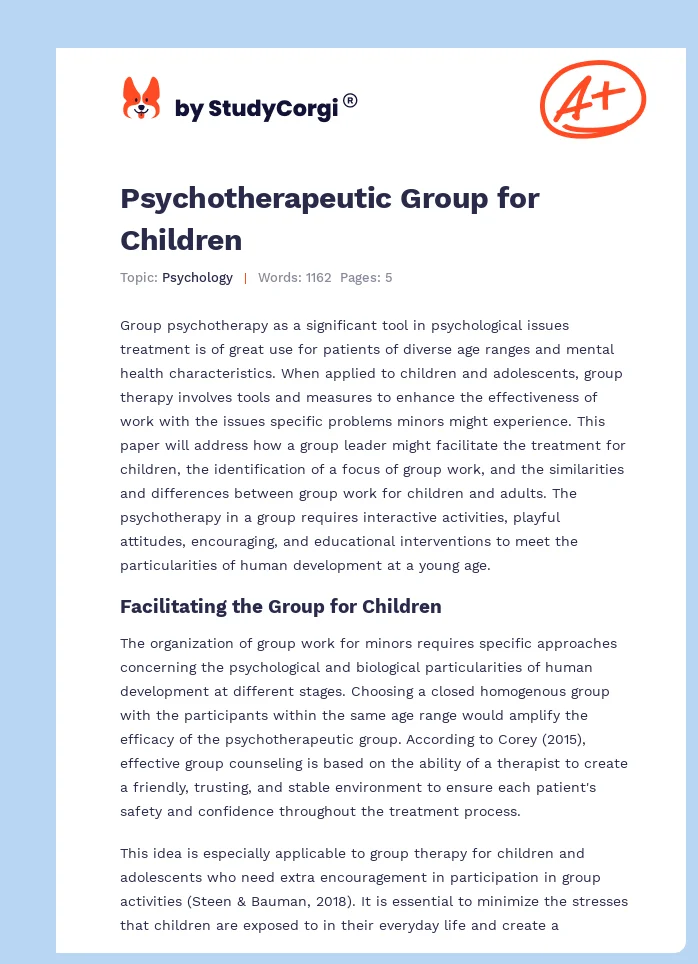 Psychotherapeutic Group for Children. Page 1