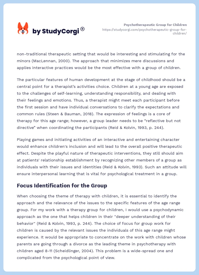 Psychotherapeutic Group for Children. Page 2