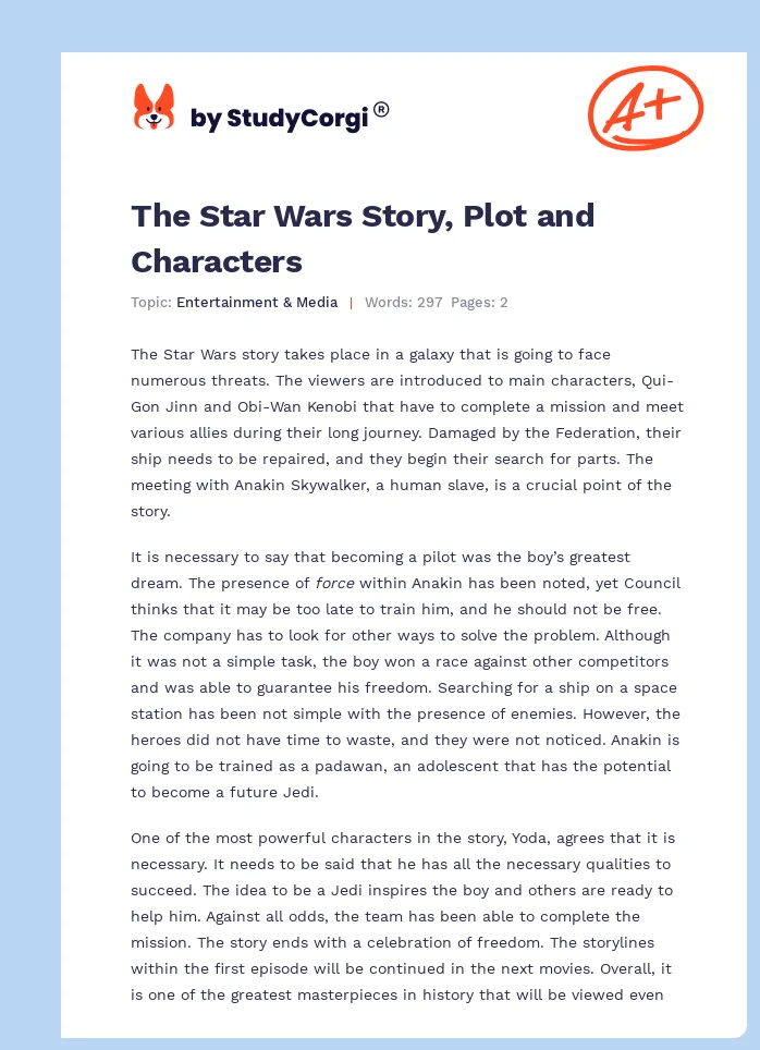 The Star Wars Story, Plot and Characters. Page 1
