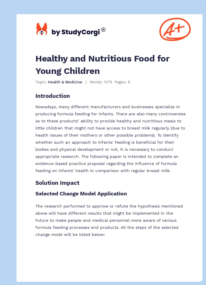 Healthy and Nutritious Food for Young Children. Page 1
