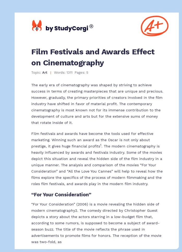 Film Festivals and Awards Effect on Cinematography. Page 1