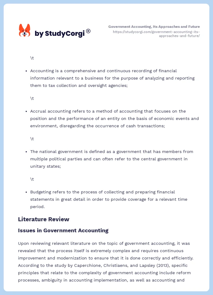 Government Accounting, Its Approaches and Future. Page 2