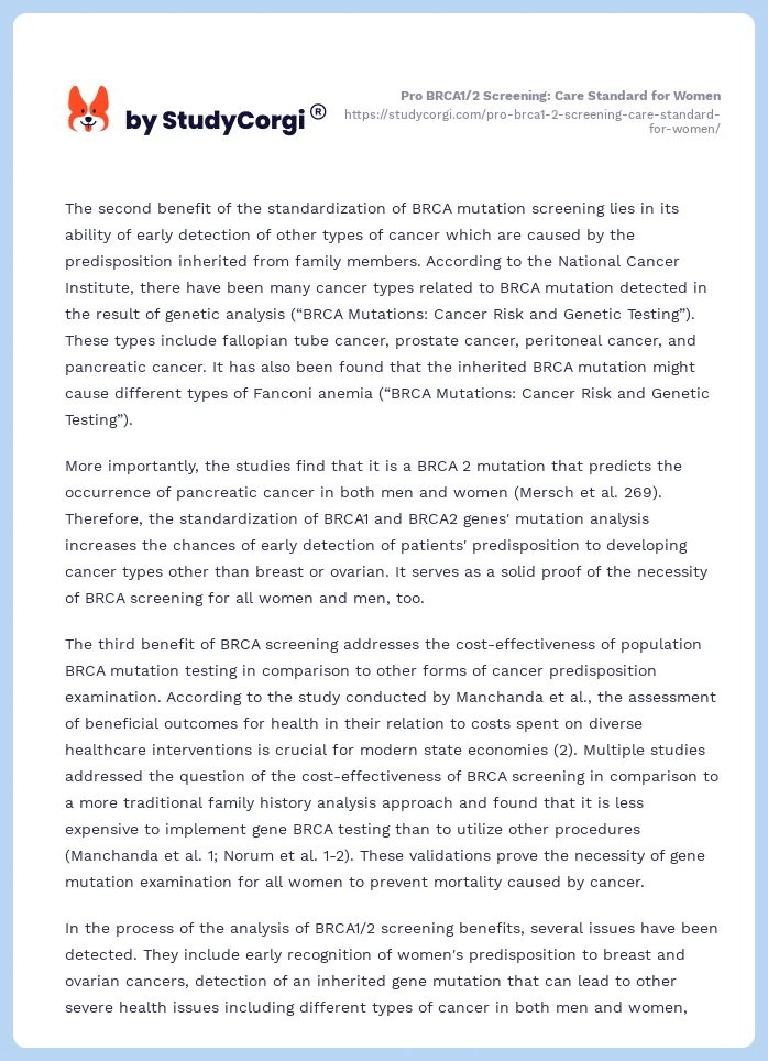 Pro BRCA1/2 Screening: Care Standard for Women. Page 2