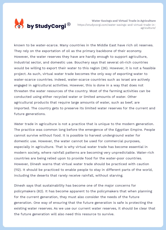 Water Savings and Virtual Trade in Agriculture. Page 2