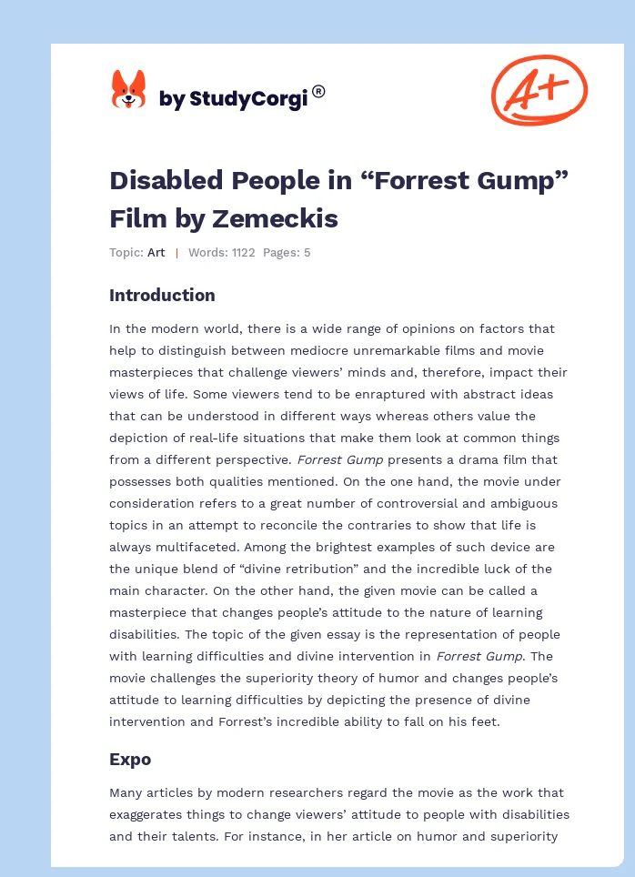 Disabled People in “Forrest Gump” Film by Zemeckis. Page 1