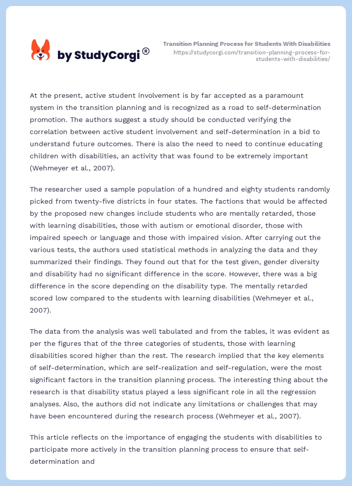 Transition Planning Process for Students With Disabilities. Page 2