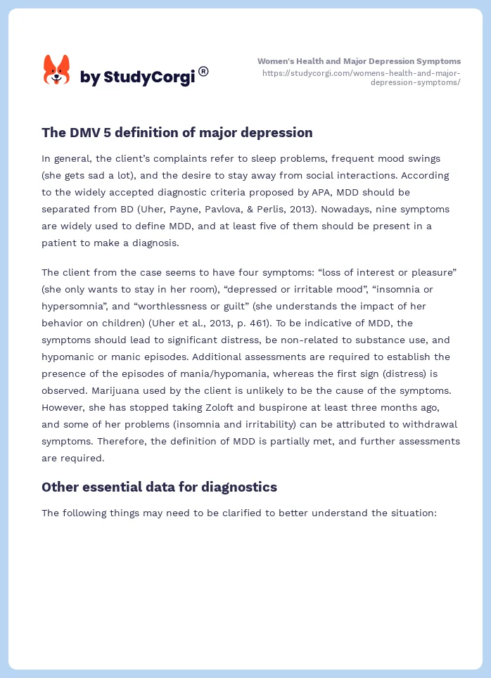 Women's Health and Major Depression Symptoms. Page 2