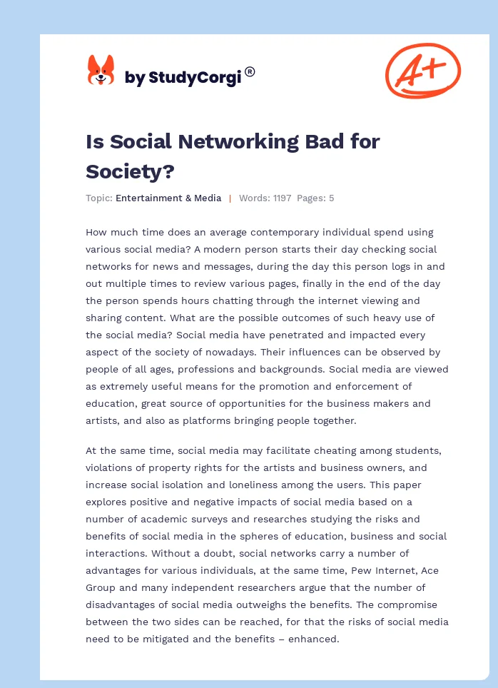 Is Social Networking Bad for Society?. Page 1