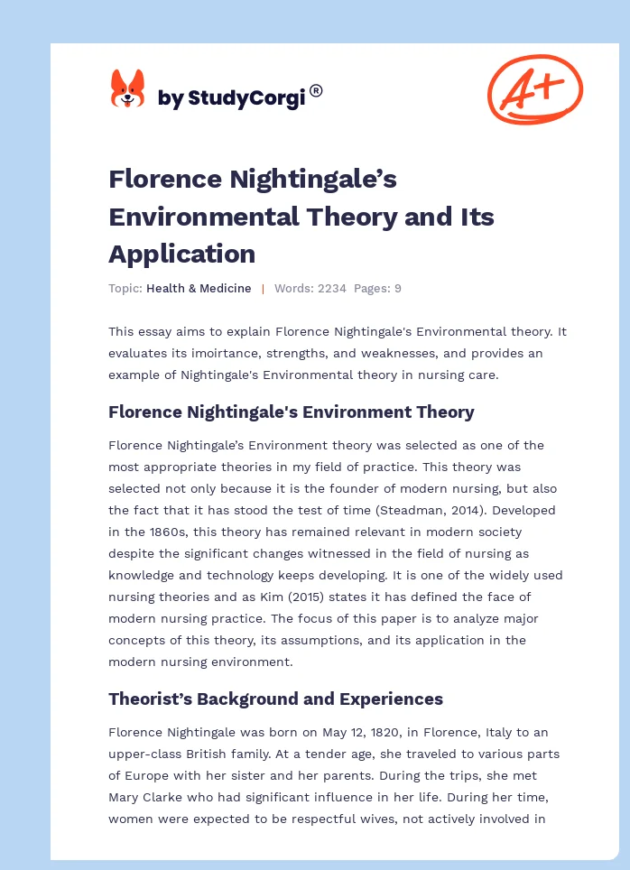 Florence Nightingale’s Environmental Theory and Its Application. Page 1
