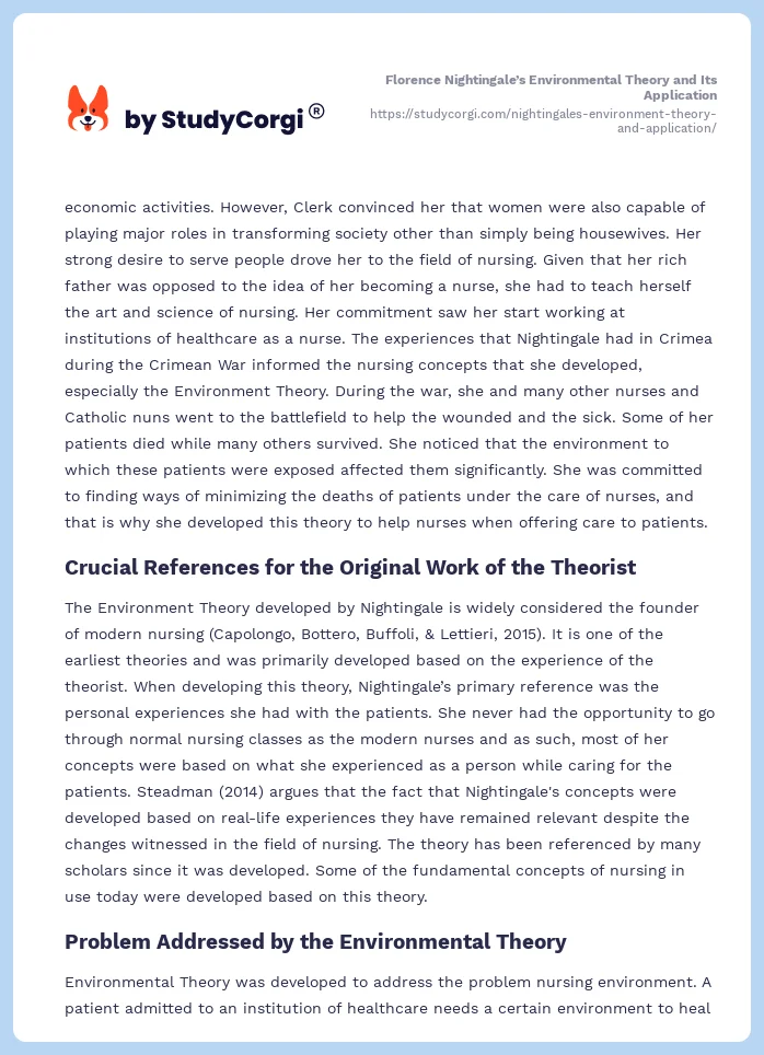 Florence Nightingale’s Environmental Theory and Its Application. Page 2