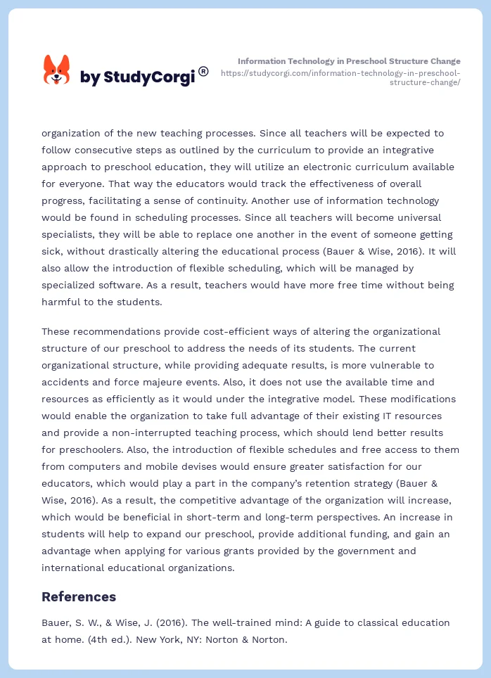 Information Technology in Preschool Structure Change. Page 2