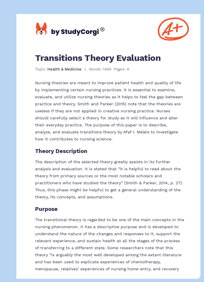 Transitions Theory Evaluation. Page 1