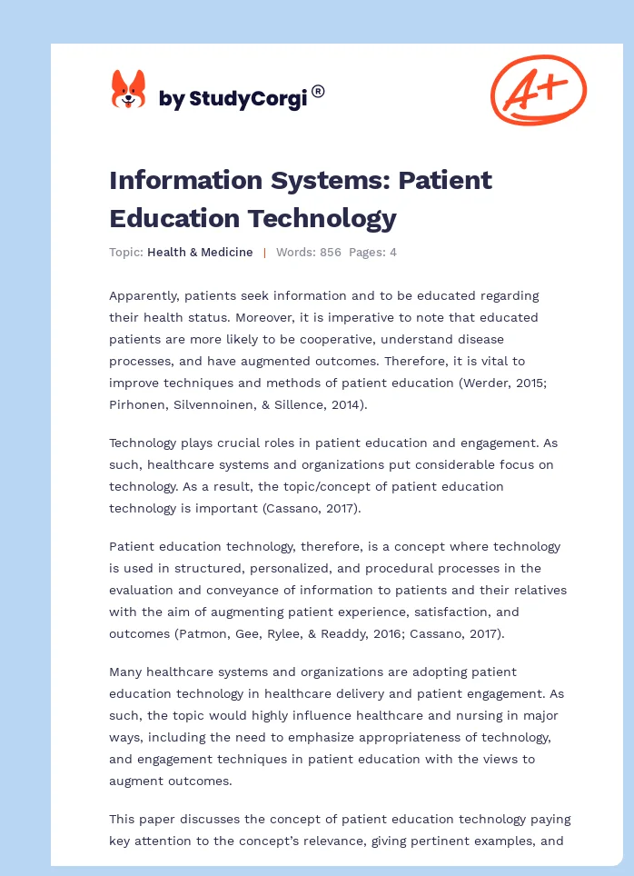 Information Systems: Patient Education Technology. Page 1