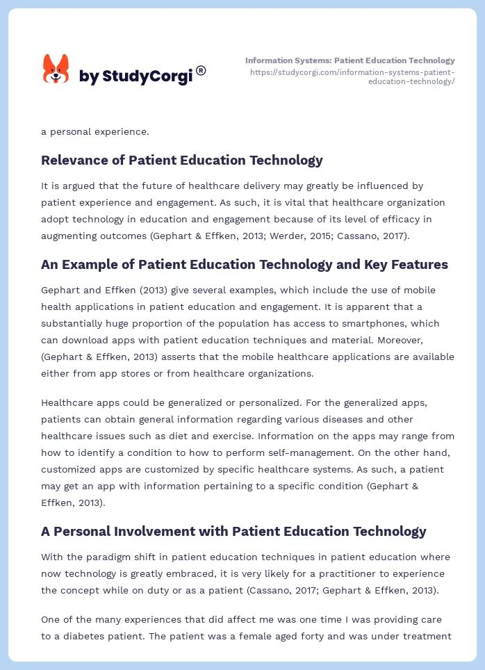 Information Systems: Patient Education Technology. Page 2
