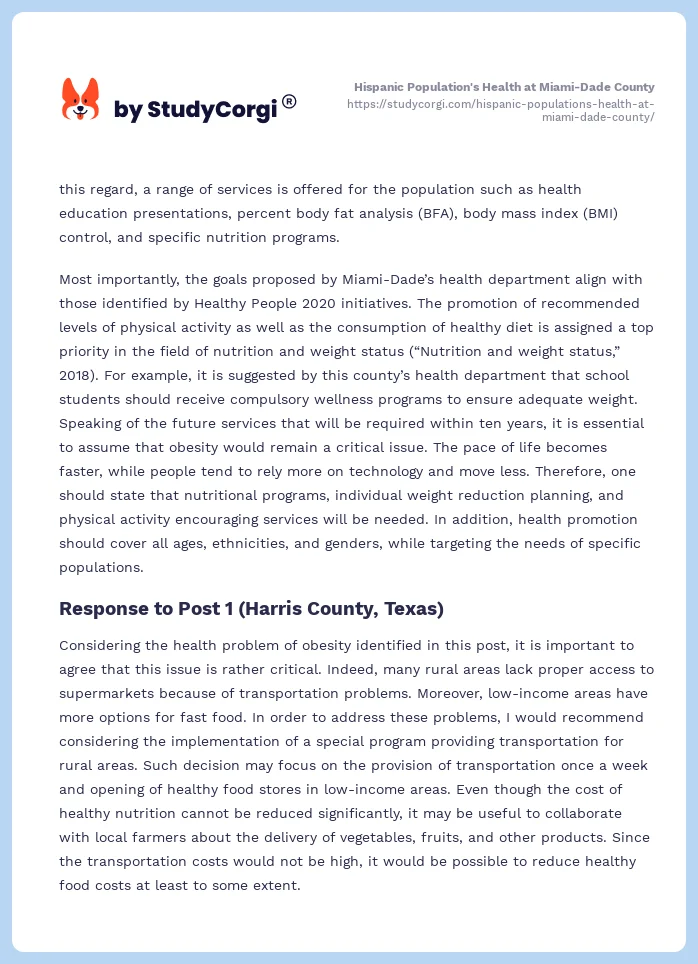 Hispanic Population's Health at Miami-Dade County. Page 2