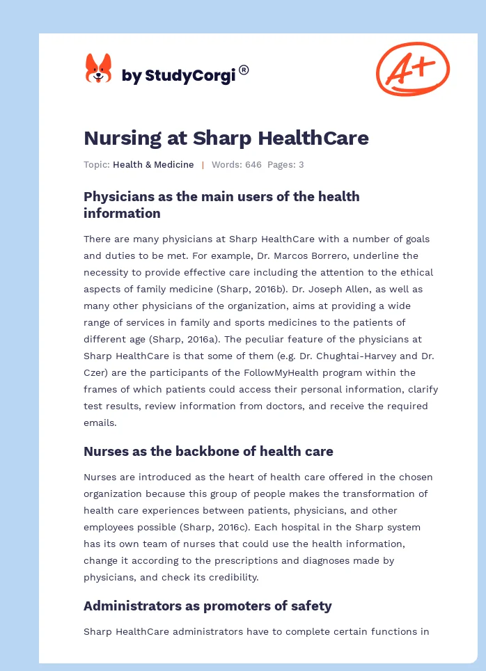 Nursing at Sharp HealthCare. Page 1