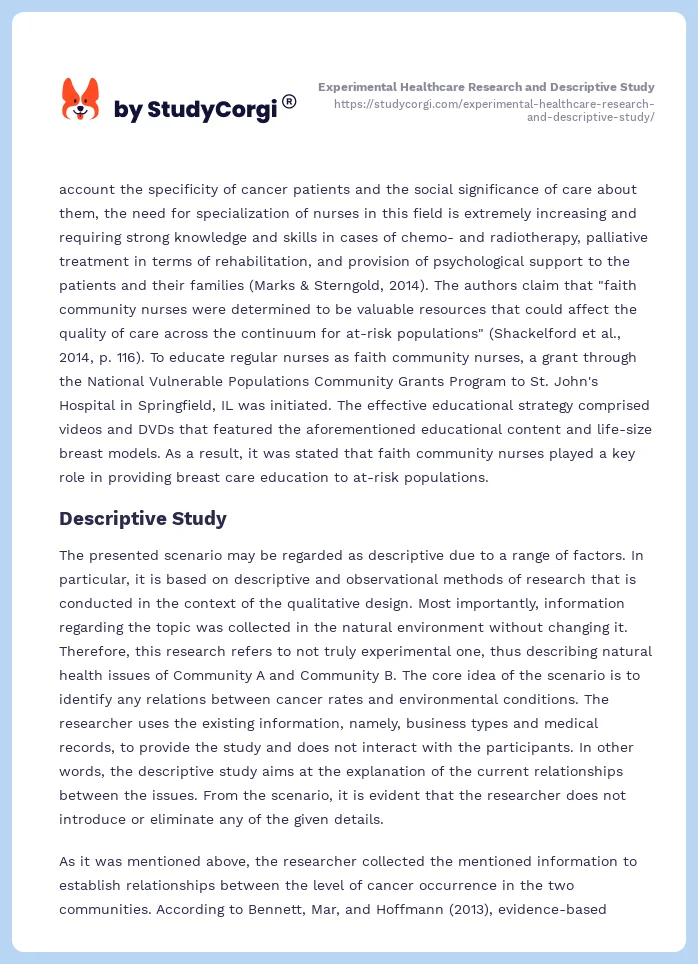 Experimental Healthcare Research and Descriptive Study. Page 2