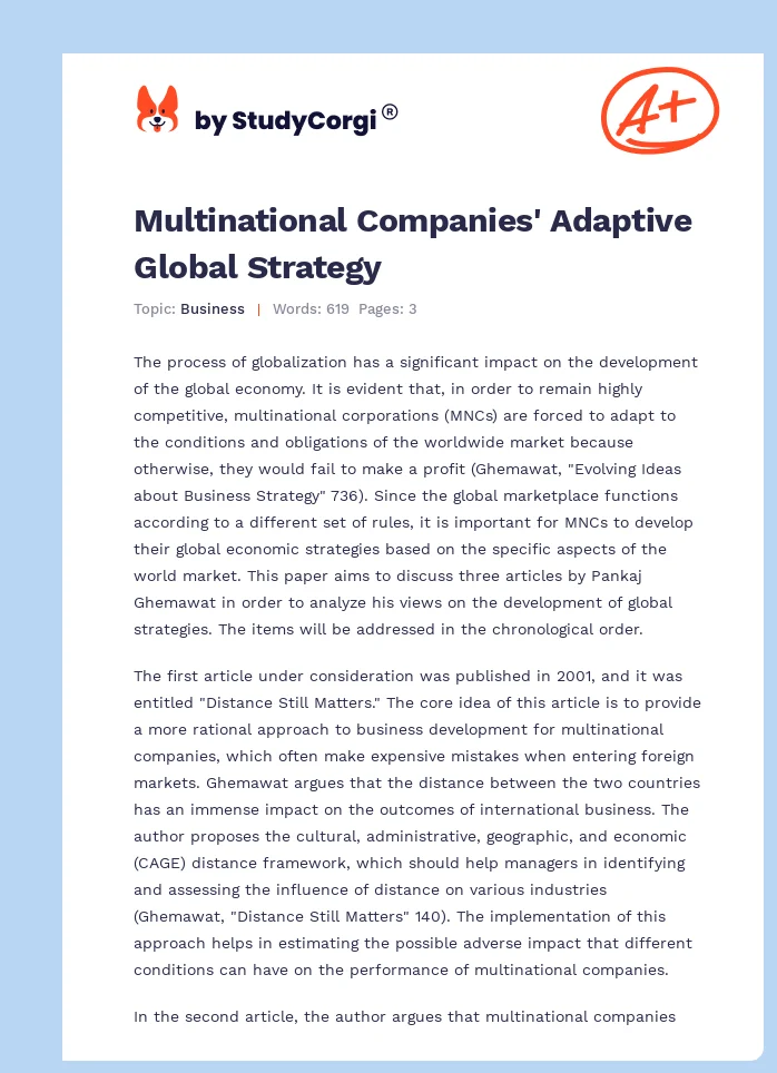 Multinational Companies' Adaptive Global Strategy. Page 1
