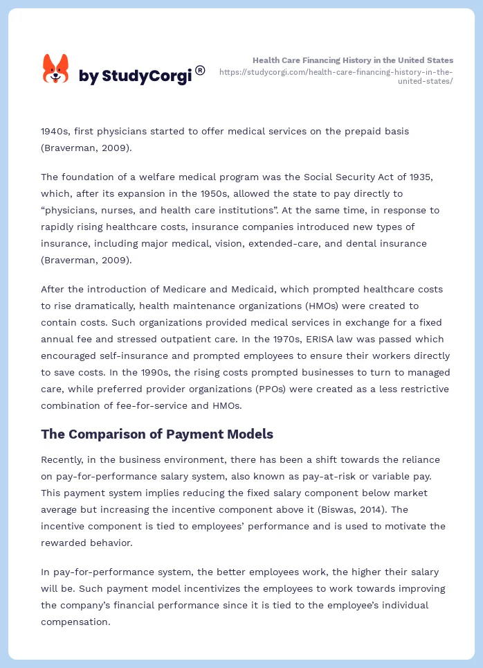 Health Care Financing History in the United States. Page 2
