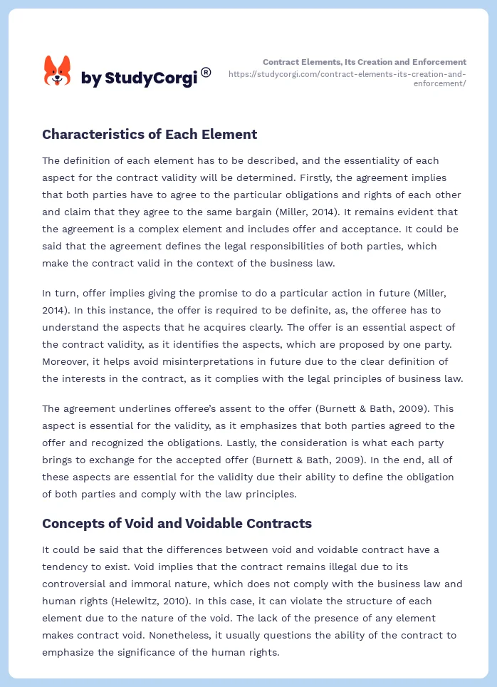 Contract Elements, Its Creation and Enforcement. Page 2