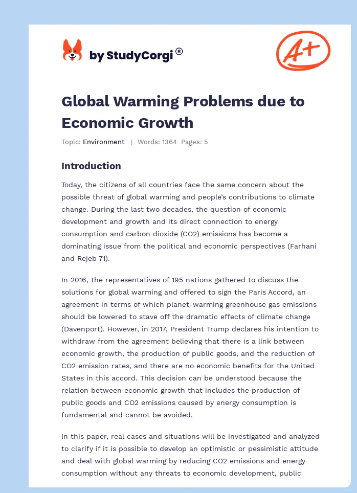 Global Warming Problems due to Economic Growth. Page 1