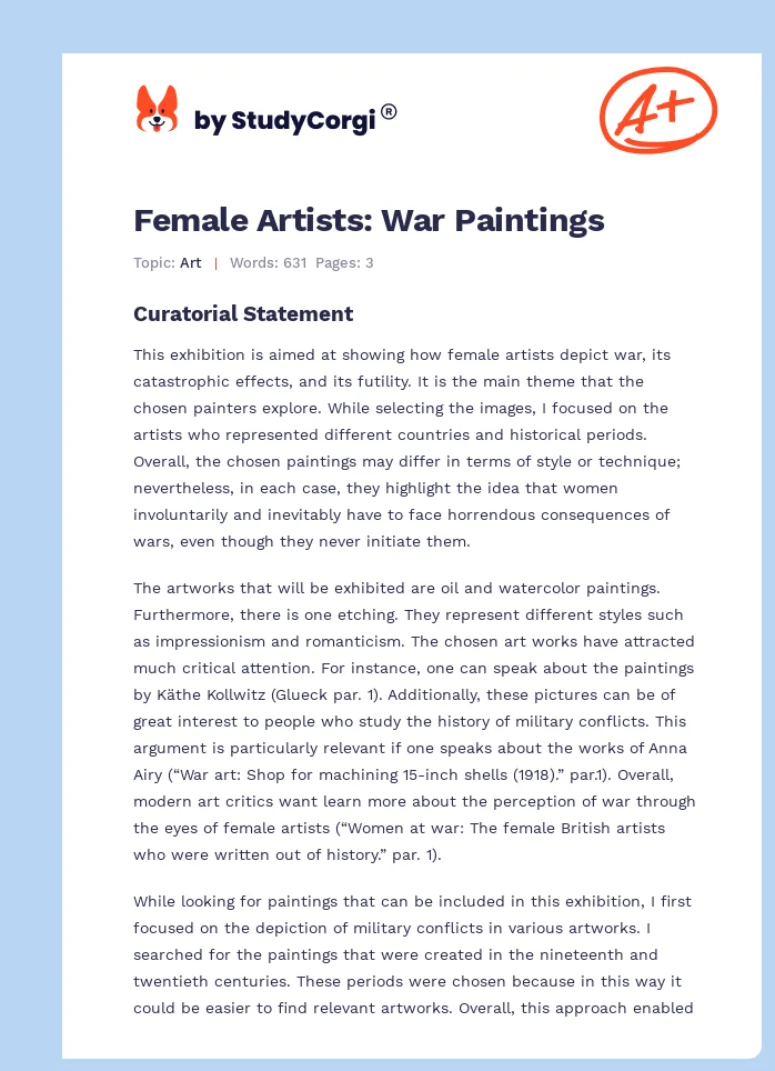 Female Artists: War Paintings. Page 1