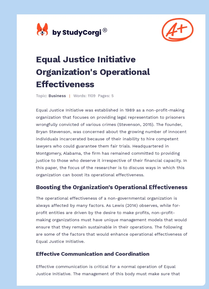 Equal Justice Initiative Organization's Operational Effectiveness. Page 1