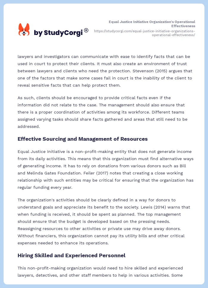 Equal Justice Initiative Organization's Operational Effectiveness. Page 2