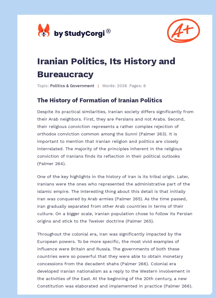 Iranian Politics, Its History and Bureaucracy. Page 1