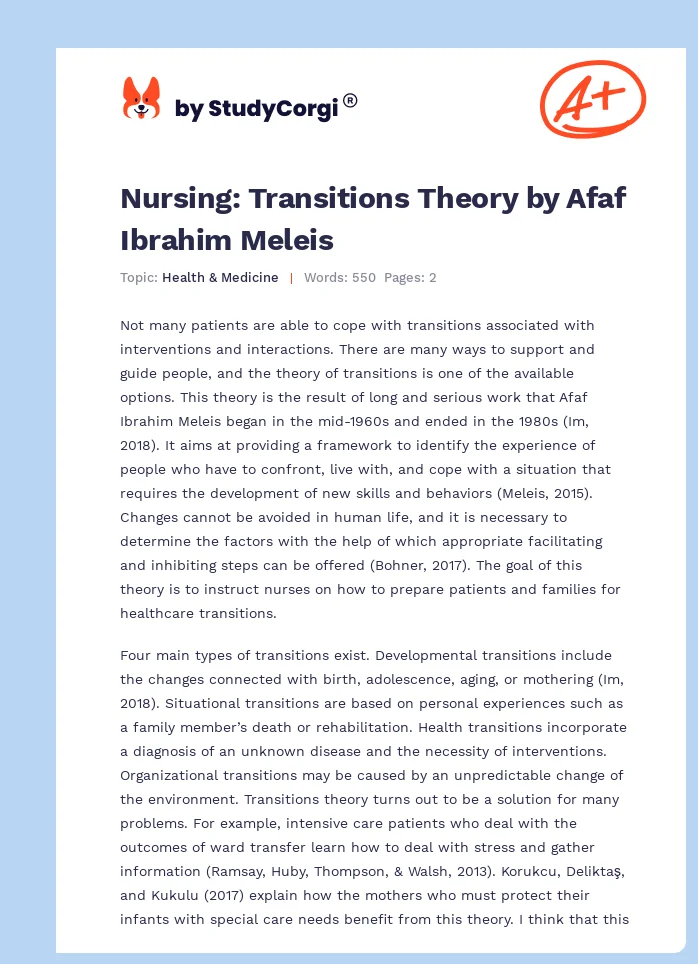 Nursing: Transitions Theory by Afaf Ibrahim Meleis. Page 1