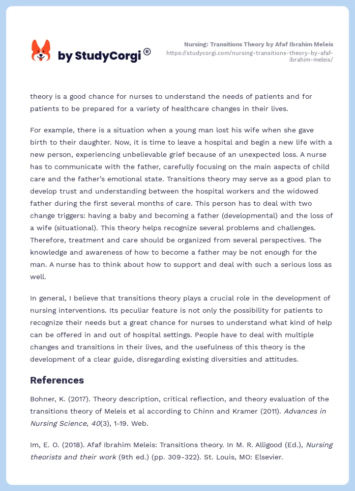 Nursing: Transitions Theory by Afaf Ibrahim Meleis. Page 2