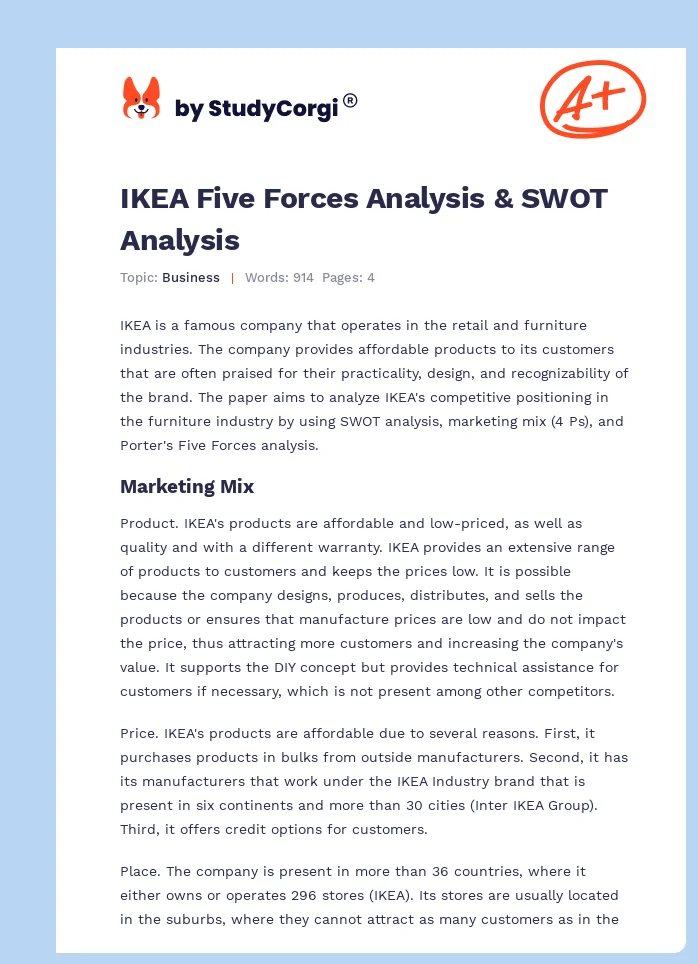 IKEA Five Forces Analysis & SWOT Analysis. Page 1