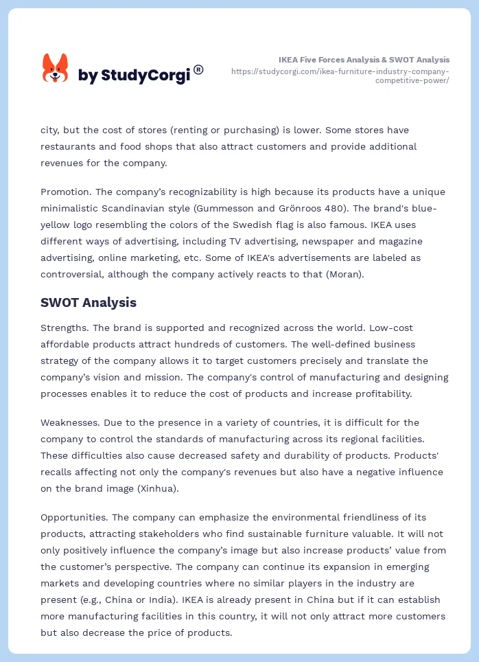 IKEA Five Forces Analysis & SWOT Analysis. Page 2
