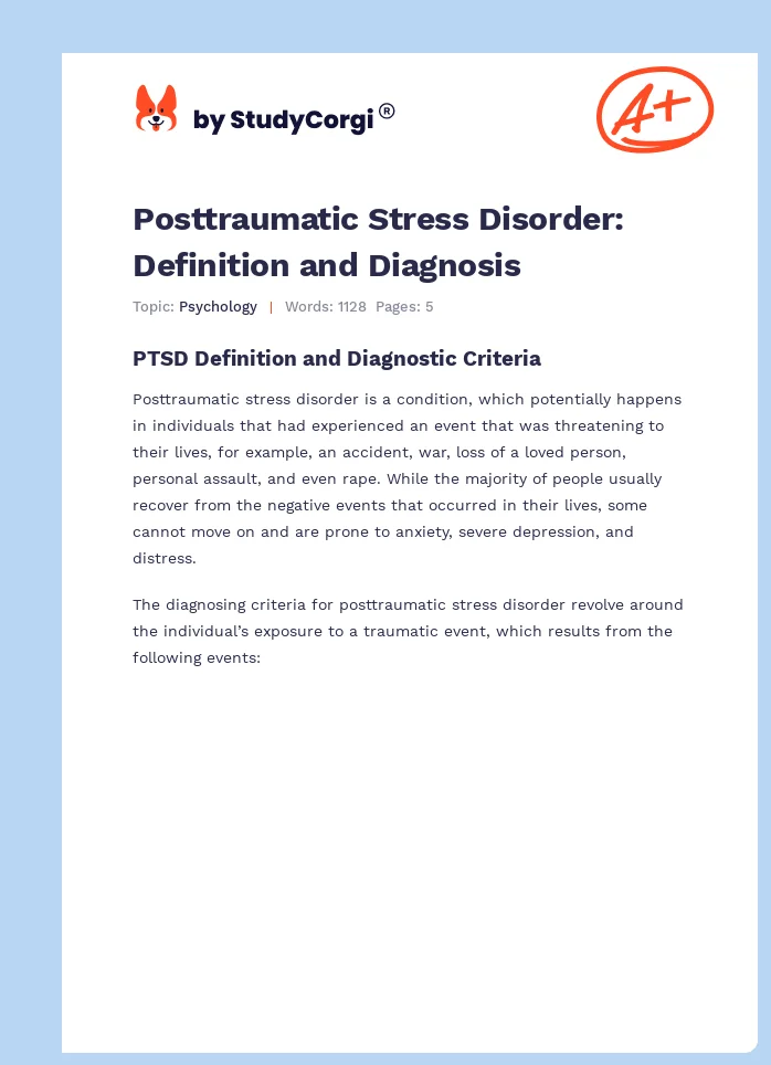 Posttraumatic Stress Disorder: Definition and Diagnosis. Page 1
