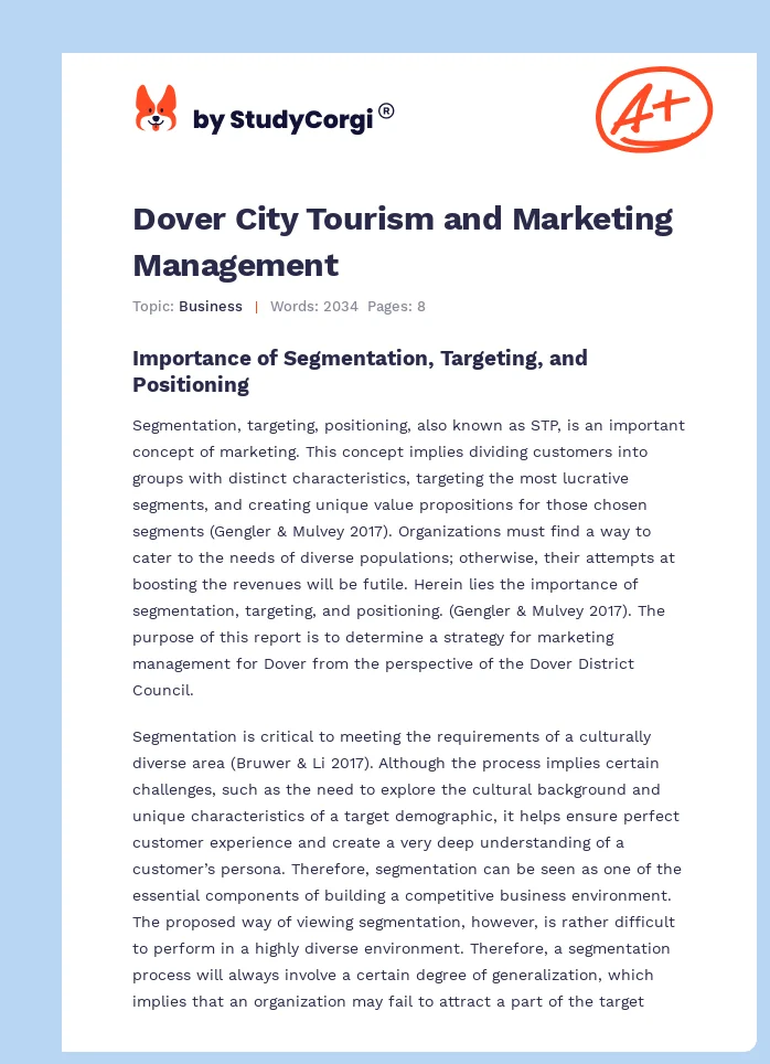 Dover City Tourism and Marketing Management. Page 1