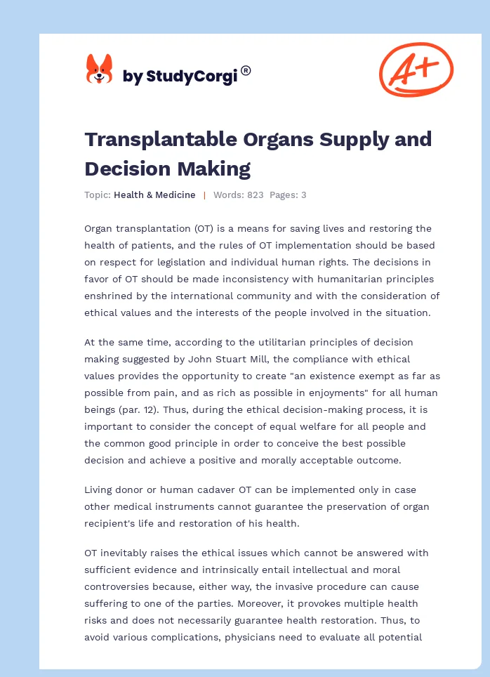Transplantable Organs Supply and Decision Making. Page 1