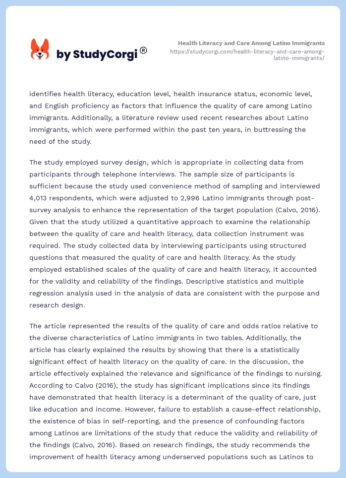 Health Literacy and Care Among Latino Immigrants. Page 2