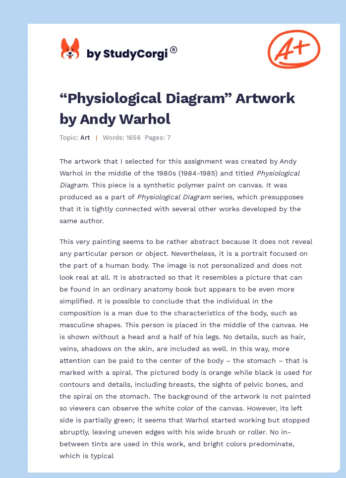 “Physiological Diagram” Artwork by Andy Warhol. Page 1