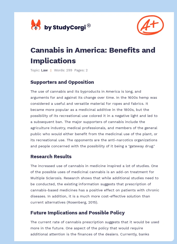 Cannabis in America: Benefits and Implications. Page 1