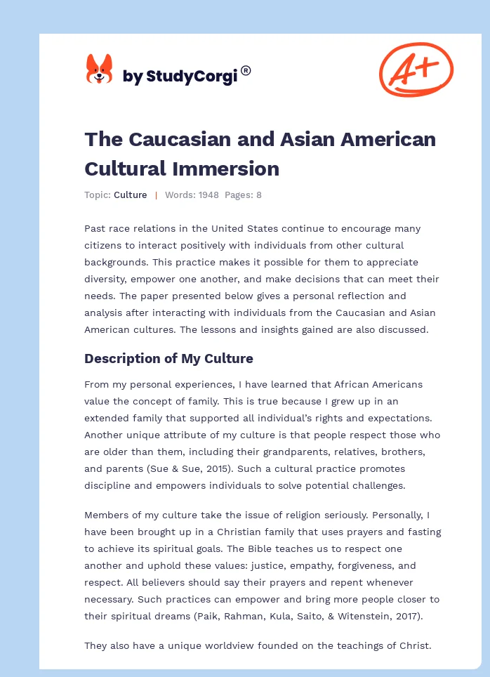 The Caucasian and Asian American Cultural Immersion. Page 1