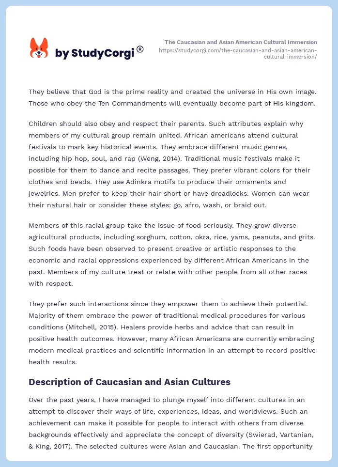 The Caucasian and Asian American Cultural Immersion. Page 2