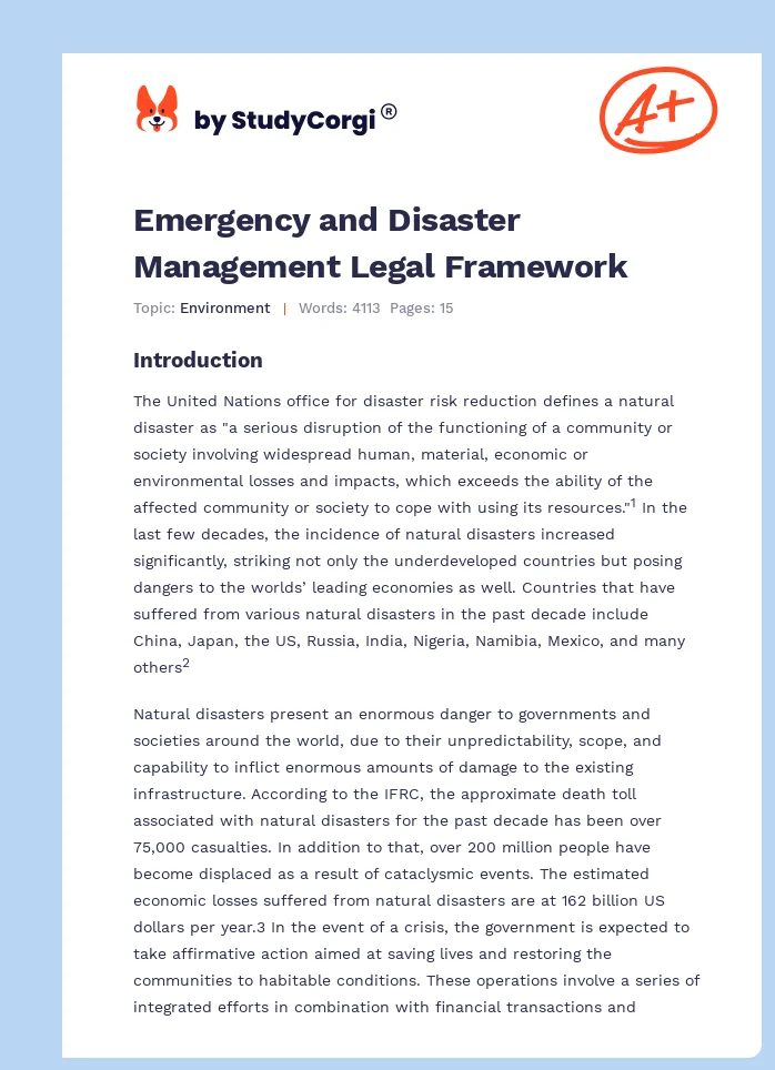 Emergency and Disaster Management Legal Framework. Page 1