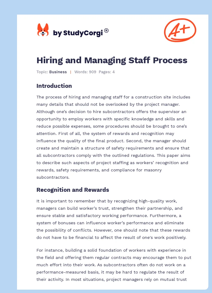 Hiring and Managing Staff Process. Page 1