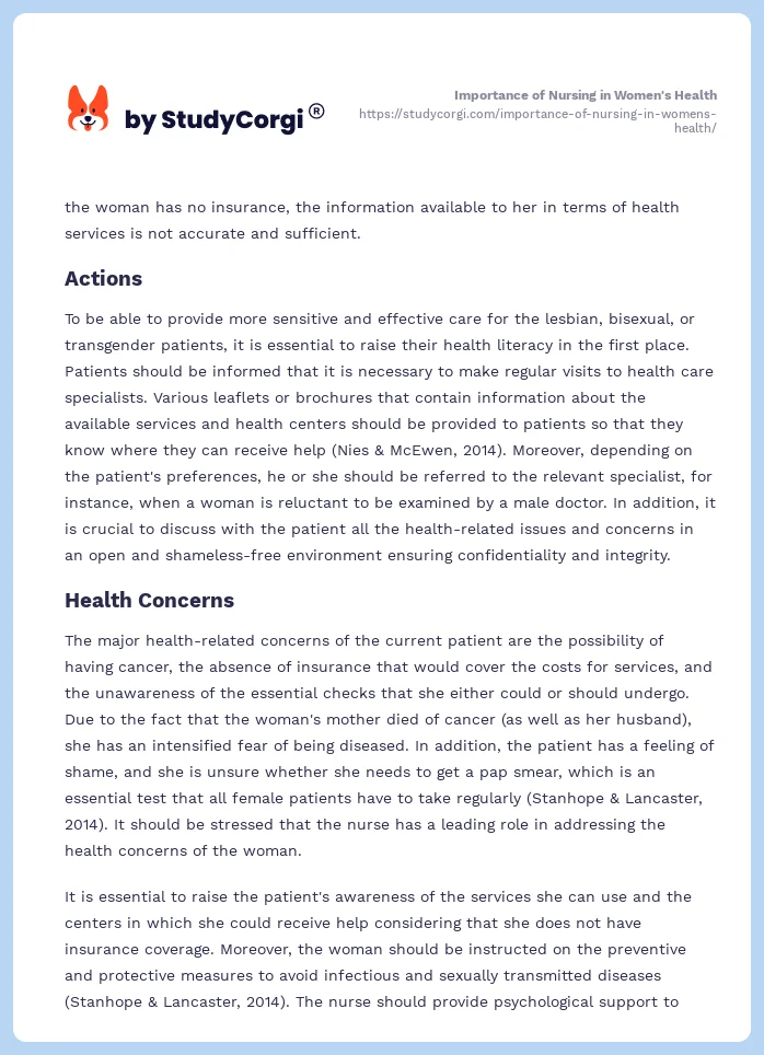 Importance of Nursing in Women's Health. Page 2