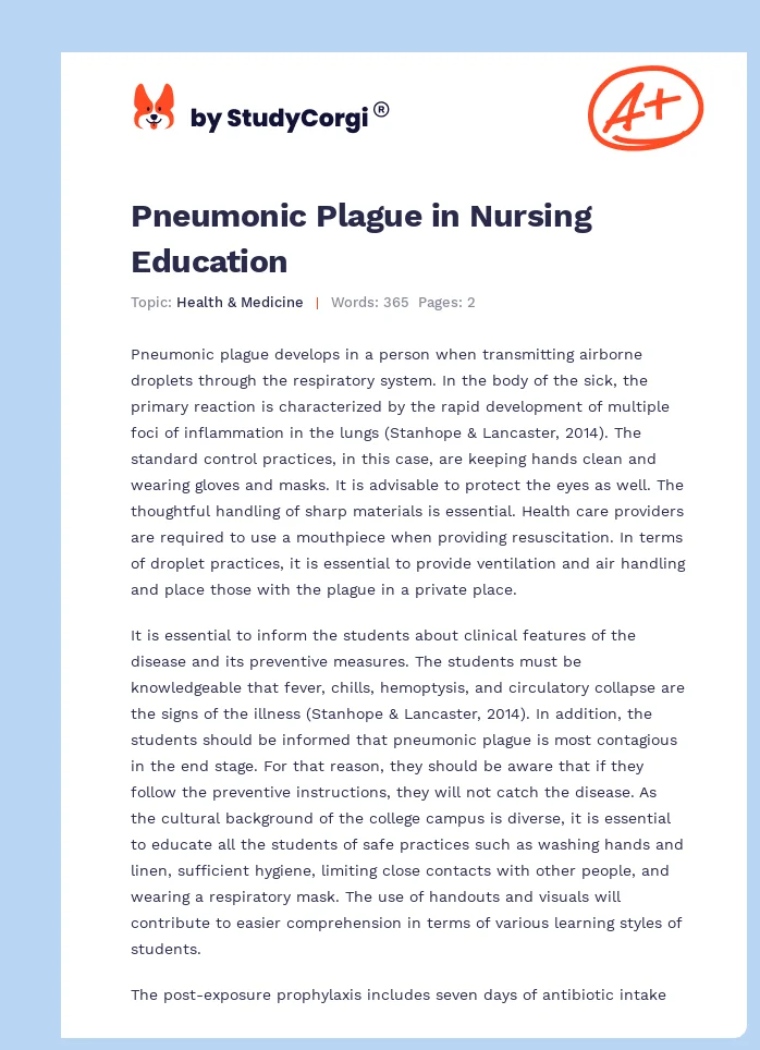 Pneumonic Plague in Nursing Education. Page 1