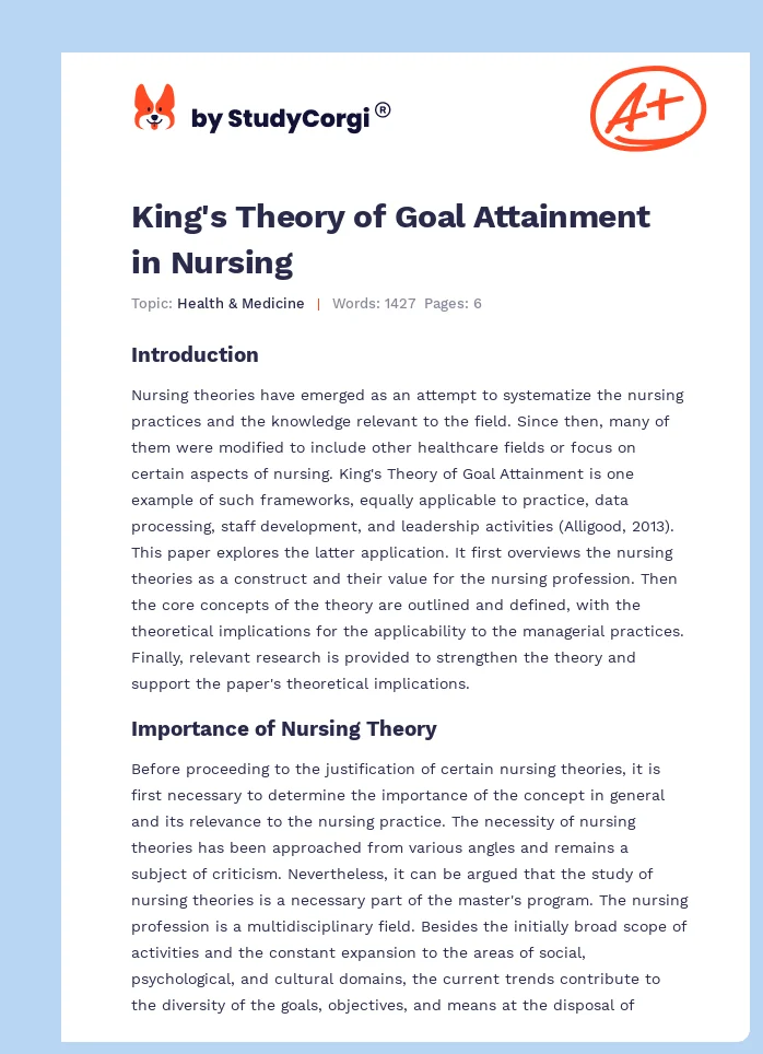 King's Theory of Goal Attainment in Nursing. Page 1